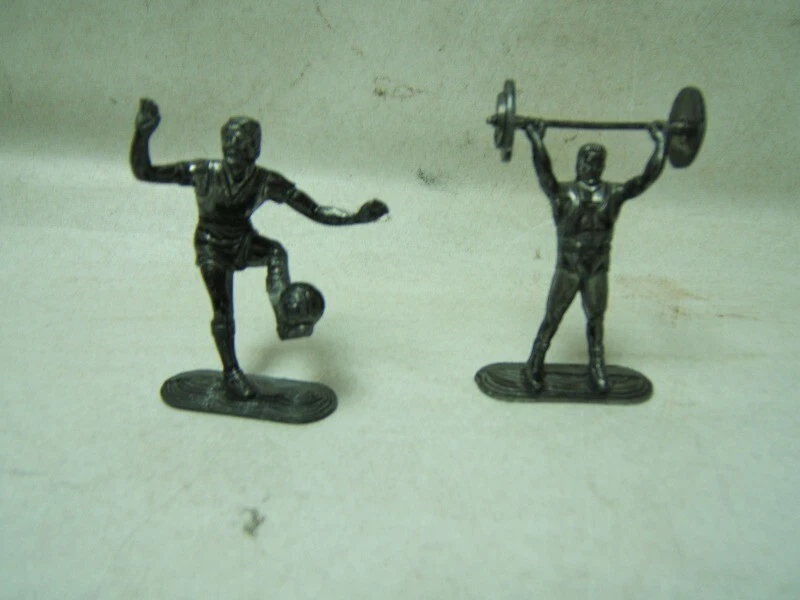 Metallions Metal Cast Athletes Weight Lifter and Soccer Player Lot of 2 Hubley - Image 1 of 4