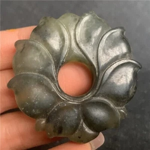Natural Jade Lotus Pendant Antique Retro Jewelry Amulet Pendant Craft Collection - Picture 1 of 7