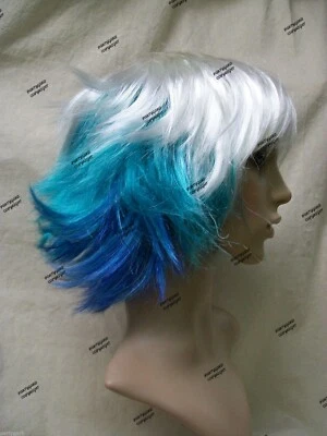 Tri Color White Aqua Blue Fantasia Wig Feathered Pixie Water Fairy Elf Superhero - Image 1 of 4