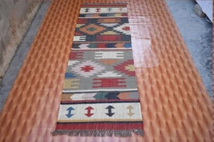 Jute Hand-Woven Kilim Hand Area Rug Kilim Vintage Rug 2.6x8 Runner Rug - Picture 1 of 6
