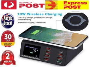 100W 8 Ports Multi USB Charger Quick Charge Fast Wireless Charging Station HUB - Photo 1 sur 6