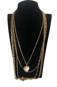 SIGNIERT Gold mehrlagig 5 Strang Herz Medaillon Statement Halskette 90er Jahre Y2K - Bild 1 von 5