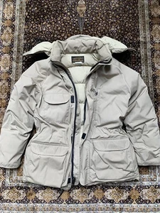 Parka de Colección Eddie Bauer Plumón Abrigo Hinchado Capucha Desmontable Beige Hecho en EE. UU. Para Hombres L - Imagen 1 de 20
