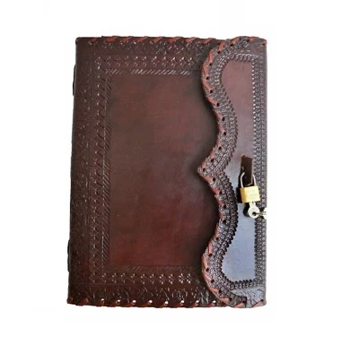Leather Personal Brown Diary Lock And Key Blank Pages Diary Size 7"x10" Inch - Image 1 of 4