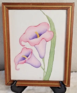 "Quadro acquerello Vintage Firmato Originale Calla Lily di C. Papke 2006 11""x9" - Foto 1 di 6