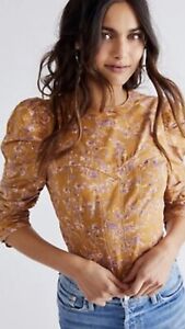FREE PEOPLE Womens Monica Top Gold Leaf Combi Brown UK L Cropped RRP £88