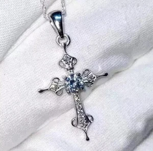 2.00Ct Round Cut Lab-Created Diamond Women's Cross Pendant 14K White Gold Plated - Picture 1 of 5