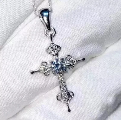 2.00Ct Round Cut Lab-Created Diamond Women's Cross Pendant 14K White Gold Plated - Image 1 of 4