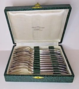Grand Prix de Monaco France Checkered Silverplate Desert Forks Boxed Set of 12 - Picture 1 of 7
