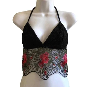 Fashion Nova embroidered crochet roses bralette crop top women's size S - Picture 1 of 5