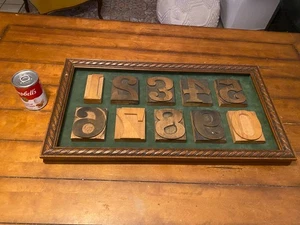 Vintage Big Numbers Print Letterpress Blocks Wooden Framed - Picture 1 of 12