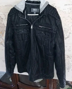 BKE Faux Leather Hoodie/Jacket Mens XL Black Biker Retro Grunge From Buckle - Picture 1 of 8