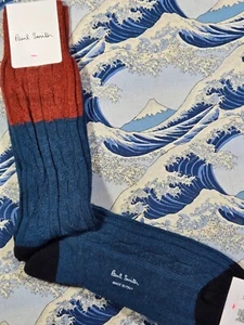 Paul Smith Mens Italian Socks Albert Cable Wool Cashmere Mix Blue K051 One Size - Picture 1 of 5
