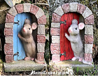 Mouse in doorway fairy garden decorations SET of 2 (1 Red+ 1 Blue) novelty gift