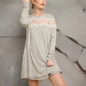 New UMGEE Small grey heather Floral Lace Chest/Sleeve Applique lined knit dress - Picture 1 of 5