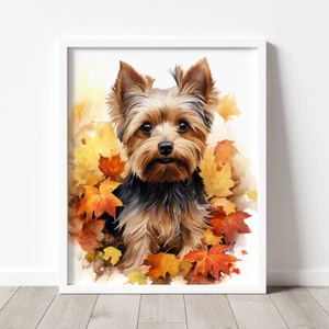 Yorkshire Terrier in Autumn Print, Modern Watercolour Dog Painting, Pet Portrait - Bild 1 von 9