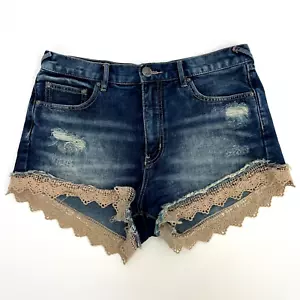 Free People Size 28 Lacey Cut Off Denim Jean Shorts Distressed Blue Faded Wash - Picture 1 of 16