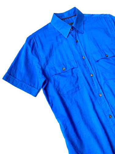 GUCCI CAMICIA VINTAGE SKINNY BLU ROYAL COTONE SOTTILE UOMO MANICA CORTA SLIM ITALIA