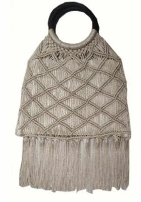 Бежевый бахрома сплетенный браслет сумка с деревянной круглой ручкой новый с Ярлыками от INC Intl Concepts - Изображение 1 из 4