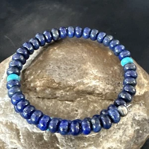 Brazalete Navajo Lapislázuli Turquesa Heishi Acero Inoxidable Alambre Memoria 6mm 17614 - Imagen 1 de 12