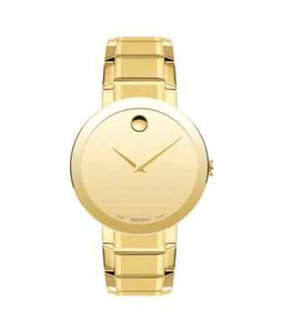 Movado Sapphire Mens 39mm Gold Plated Stainless Gold Dial Watch 0607180 - Picture 1 of 1