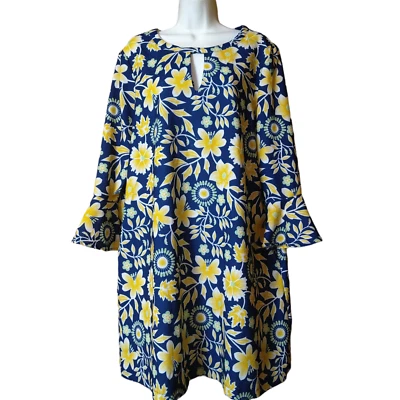 Vestido camisero floral boho colorido manga campana 3/4 grande ECI New York para mujer Foto 1 de 4