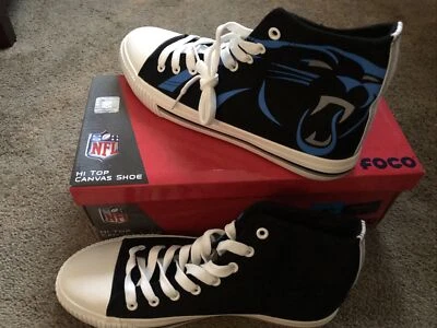 Carolina Panthers FOCO Zapatos de Lona de Parte Superior Alta con Logo Grande Nunca Usados Hombres 8 NUEVO Foto 1 de 4