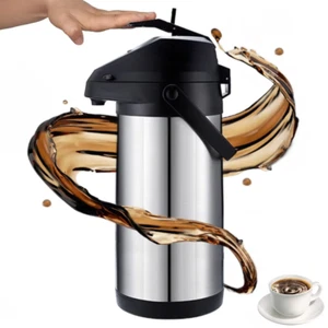 Air Pot for Tea Coffee Pump Action Insulated Airpot Flask Drink Dispenser Silver - Picture 1 of 16