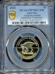 Australia 2022 One Dollar $1 (Dinosaurs Australovenator) - PCGS PR70DCAM - Picture 1 of 3