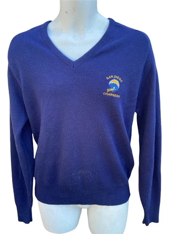 Vintage Logo7 San Diego Las Vegas Charger V Neck Sweater Medium Navy Blue Cover