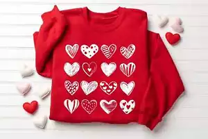 Womens Valentines Heart Xoxo Drawn Heart Sweatshirt T-Shirt - Picture 1 of 10