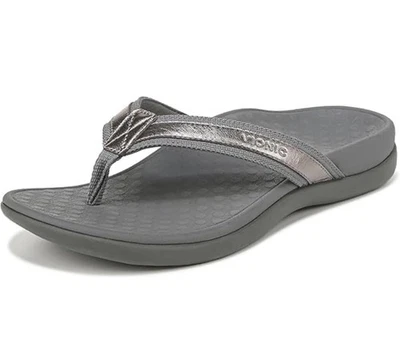 Vionic Tide Sandals Womens 9 Gray Comfort Thong Flip Flop Leather Slide Orthotic - Image 1 of 4