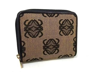 LOEWE анаграмма монета сумочки коричневый холст и кожа женщин круглый молнии - Изображение 1 из 4