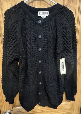 Cárdigan suéter tejido con cable negro Western Connection L nuevo con etiquetas grueso acogedor casa de campo Foto 1 de 4