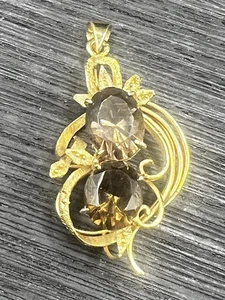 Vintage 60er Jahre Gold Filled Rauch Oval Quarz Topas Halskette Anhänger  - Bild 1 von 10