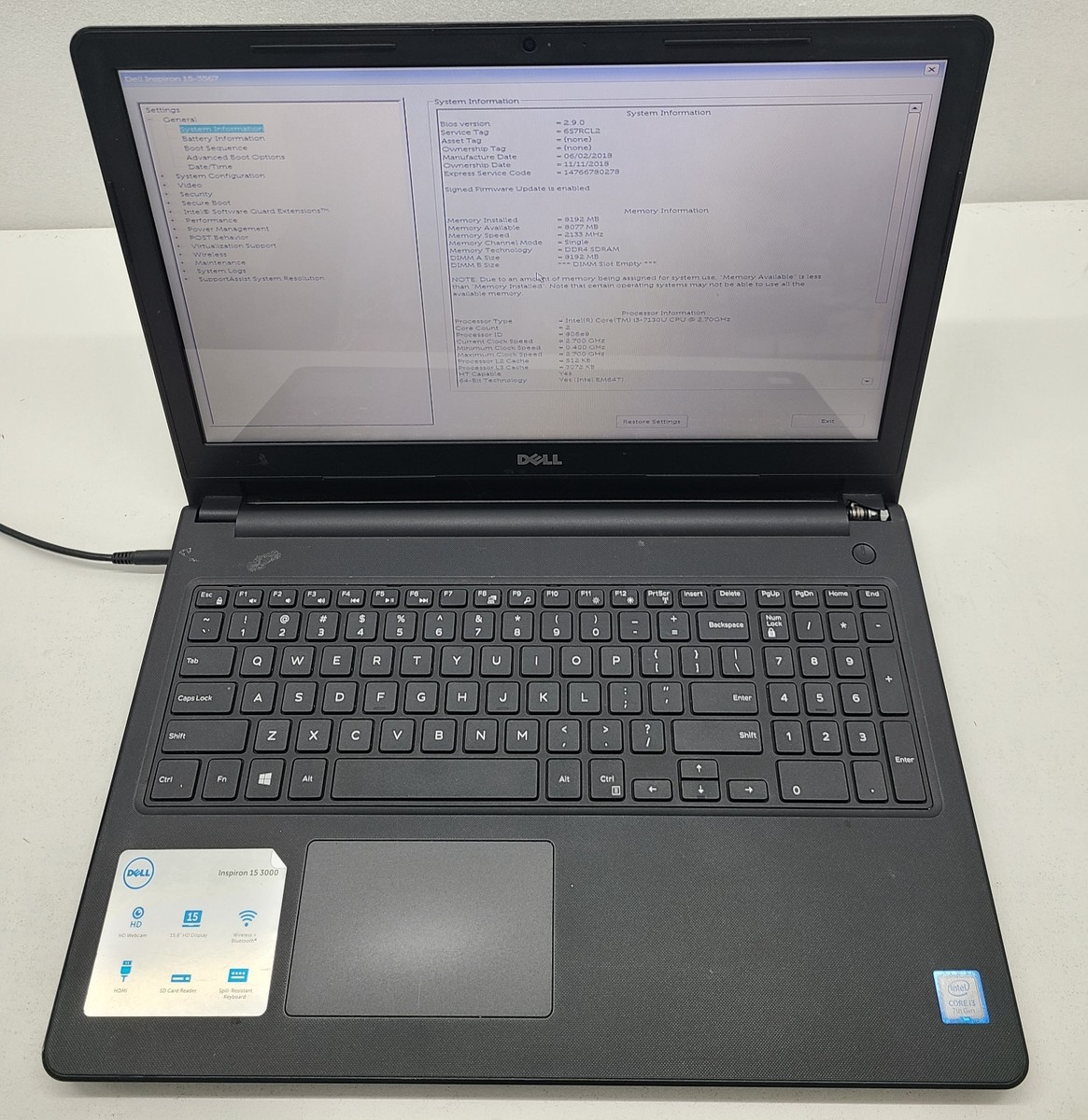 Dell Intel Core i3 7th Gen. 8 GB RAM PC Laptops & Netbooks