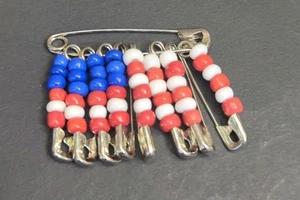 Broche prendedor de seguridad vintage Estate Find tono plateado bandera americana - Imagen 1 de 3