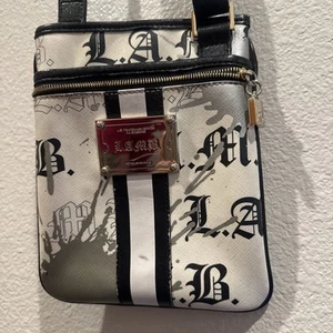 L.A.M.B. Crossbody adjst. Small by Gwen Stefani Black & W CLEAN caligraphy y2k - Picture 1 of 9
