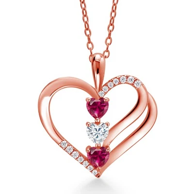 Colgante de plata enchapado en oro rosa de 18 quilates con cadena Moissanita rubí creado (0,93 Foto 1 de 3