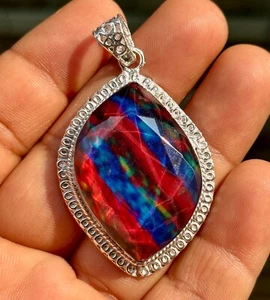 96 Ct Natural Ammonite Silver Pendant Doublet Organic Certified Gemstone - Picture 1 of 5