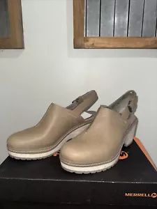 Merrell Halendi Backstrap Clog Womens 9.5 Moon Tan Leather Shoe New - Picture 1 of 5
