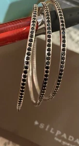 Set of 3 Silpada Sterling Silver Black Gem Stone Bangles Bracelets - Picture 1 of 8