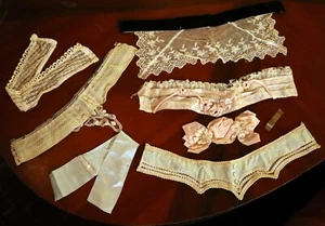 Antique Fripperies Lot Garters Collar Bows Lace Garter Clip Embellishments - Picture 1 of 9