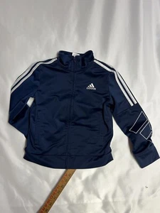 Adidas Zip Up Boys 8 Blue & White Stripe Jacket Sports Ball - Picture 1 of 11
