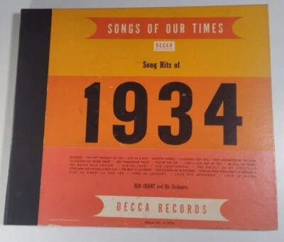Songs of Our Times Song Hits of 1934 Bob Grant Orchestra Vtg 1940s Set of 4 Foto 1 de 4