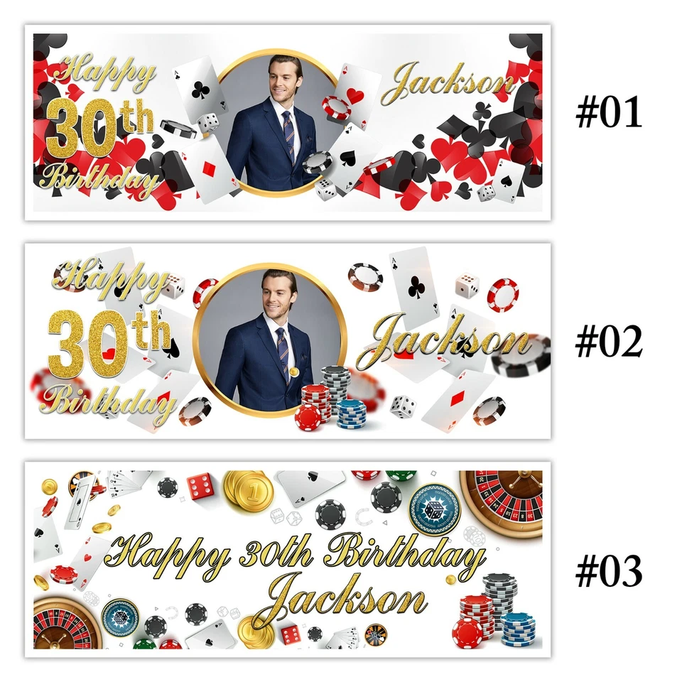 TARJETAS DE CASINO JUGADOR HOMBRE CUMPLEAÑOS BANNER FIESTA FOTO NOMBRE DECORACIONES DE PARED  Foto 1 de 1