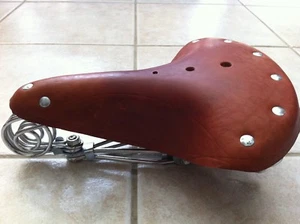 Vintage Classic Bicycle Seat Leather Brown for SCHWINN Rat Rod Cruiser City Bike - Picture 1 of 3