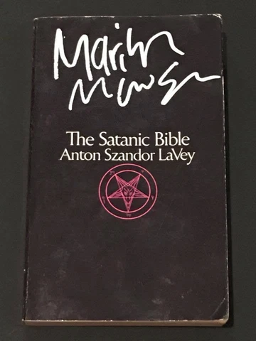 MARILYN MANSON BAND SIGNED SATANIC BIBLE AUTOGRAPH RARE Anton Szandor LaVey Cover