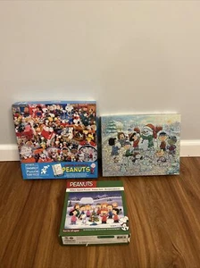 Lot Of 3 SPRINGBOK 500 Piece PEANUTS 45th Anniversary Family Jigsaw Puzzle Snow - Picture 1 of 18