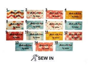 Cloth Labels (25x40mm flat) Colour Sew In Made With Love By Name, Grandma etc - Picture 1 of 1